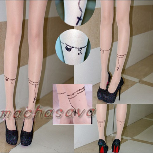 New Style Beauty Cross Chain Transparent Tattoo Tights Leggings Stockings Pantyhose