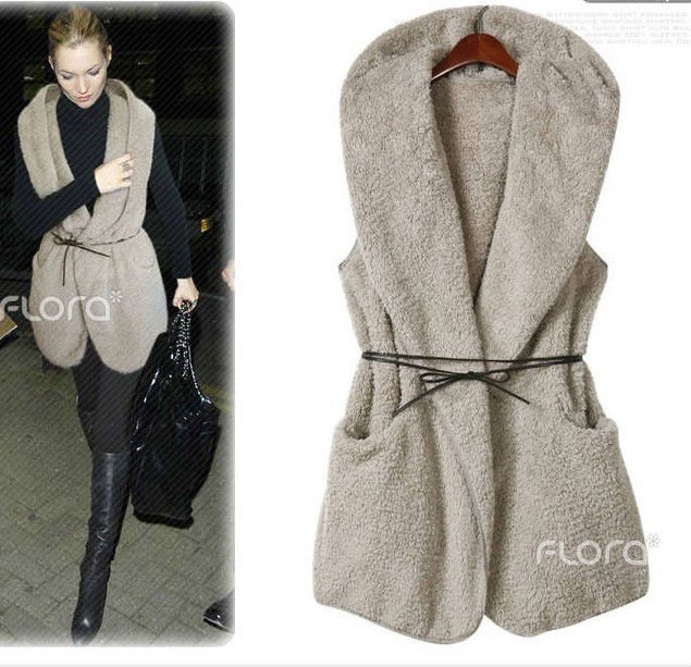 New style Korea women Autumn Winter long Plush Jacket Vest Coat Sweaters free shipping LD013