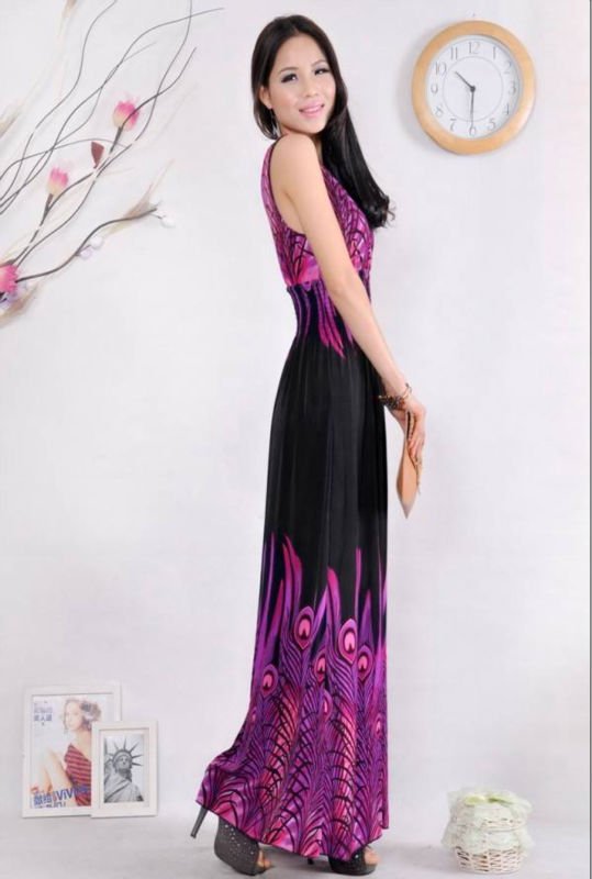 New Styles Women milk silk Mopping the floor Long Skirt Elastic Waistband,peacock feather dress,milk silk long dress LD004