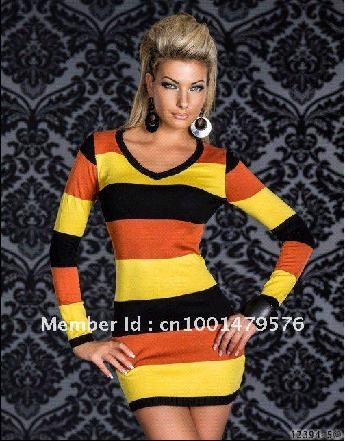 New Stylish hot fashion long sleeve stretch stripped sexy dress,Autumn club wear,one size N095