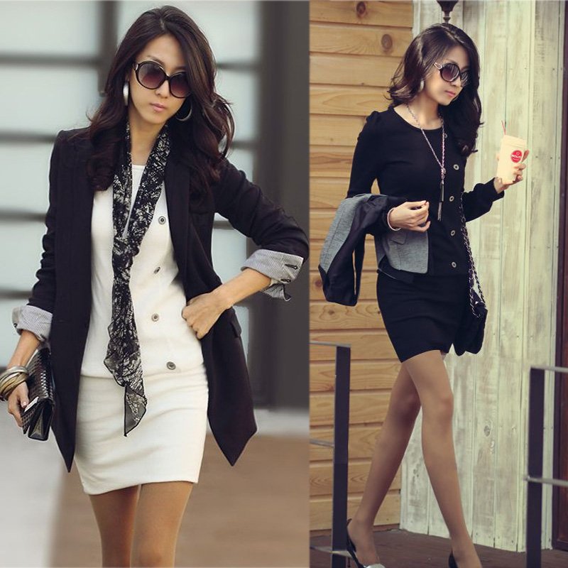 New Stylish Women's Lady Sexy Dress Casual Round Neck Long Sleeve Slim White/Black ,Free Shipping Dropshipping