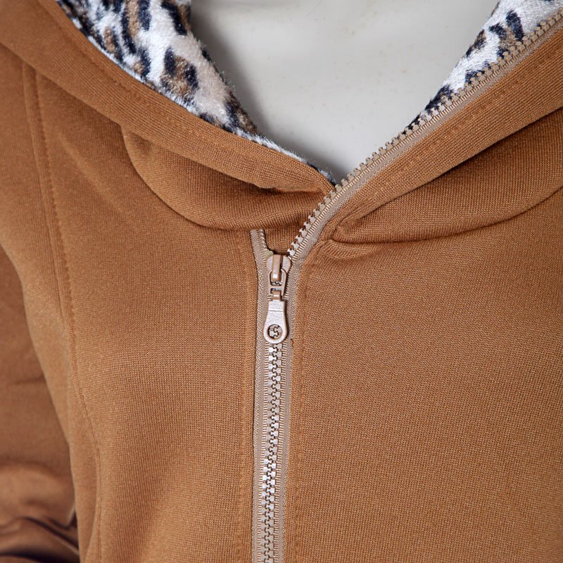 New Stylish Women's Leopard Hoodie Jacket Coat Outerwear Zips Longline Style Brown ,Free Shipping Dropshipping Wholesale