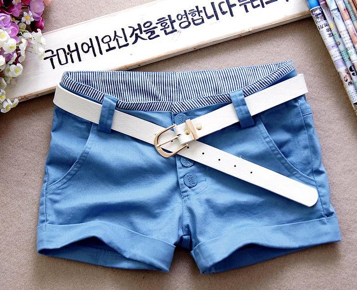 New summer wear women's han edition joker candy colors flanging summer lovely leisure shorts hot pants send belt