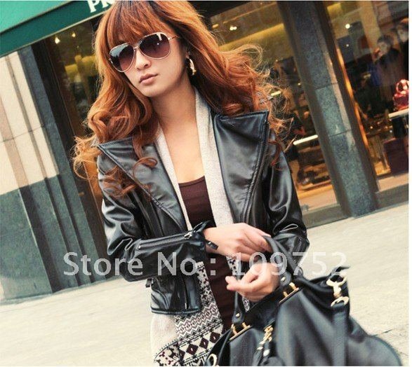 new the lapel cultivating women's motorcycle leather jacket Free shipping