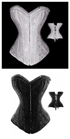 New Vintage Black/ White Floral Tapestry Steel Boned Burlesque Corset Free Shipping @g818