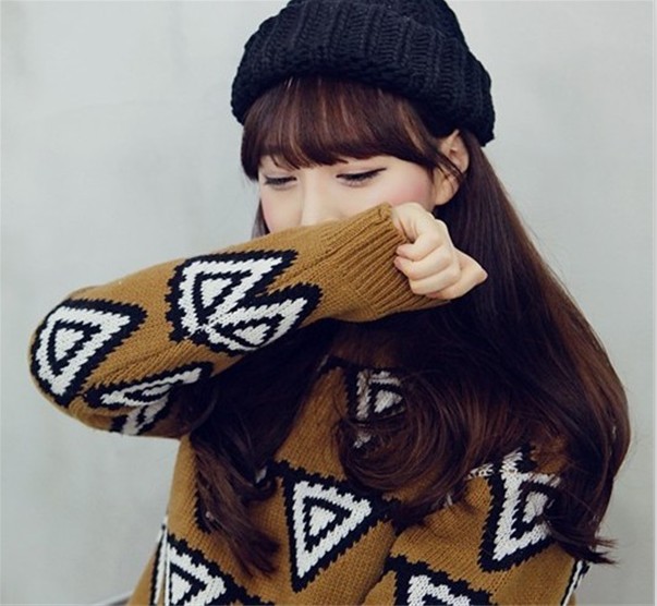 New vintage geometry triangle loose pullover knitted sweater