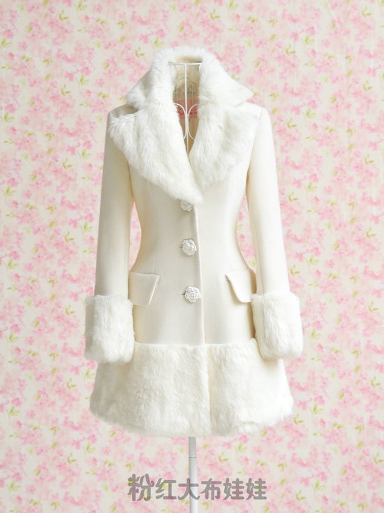 new white lady collect waist collars long coat women's winter outwear