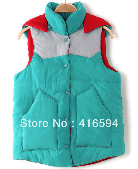 New winter clothing ,Wholesale marketing ,Color matching ,joker ,Detachable cap ,Clip cotton ,free shipping,blue/green,M,l