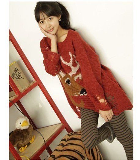 New winter sweet Christmas fawn embroidered hollow out cultivate one's morality joker sweater