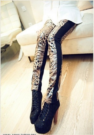 New winter thick tigrina faux leather fashion personality wild Leggings Pant