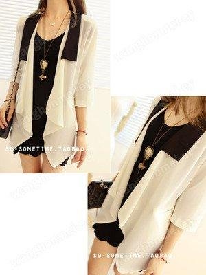 New Woman fashion OL Cool Irregular Bottom Chiffon 3/4 Sleeve Blouse Top Coat