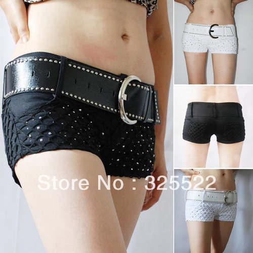 New Womans Summer Cotton Stretch Rivet Hot Drilling With Blet Fashion Shorts C59