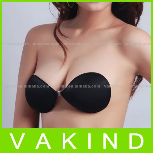 New Women Black Lycra Self-Adhesive Cup C Invisible Strapless Breast Bra Fashion