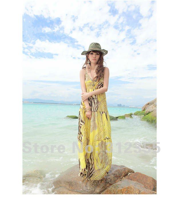 new Women Bohemia Dress Style Sleeveless Fashion Summer longuette Beach leopard Skirts, Bohemia dress, chiffon long dress AK101