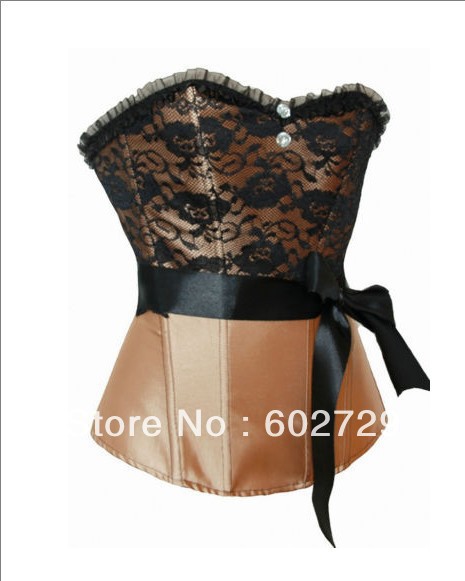 New women corset bustier boned lace up satin with black lace overlay black waistband factory supplier S-2XL