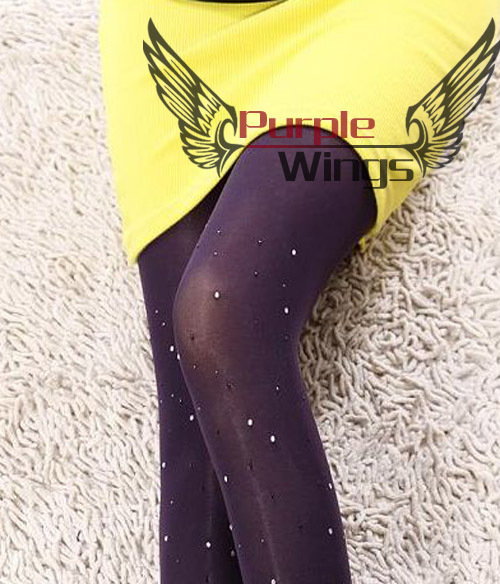 New Women dark purple Pantyhose Stocking 80D Leggings Tights Comfortable diamond crystal