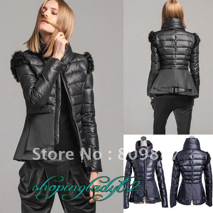 New Women Falbala Duck Down Coat Stand-up Collar Parka Short Winter Jacket