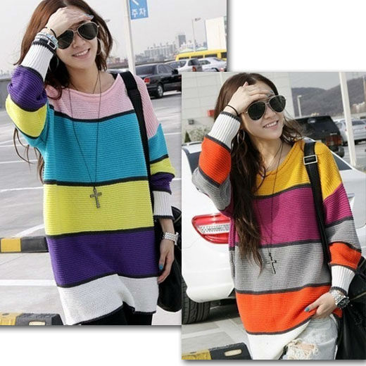 New Women Fashion Ladies Long Sleeve Crewnecks Stylish Patchwork Casual Tops Sweater Knitwear Cardigans Free Shipping 0189