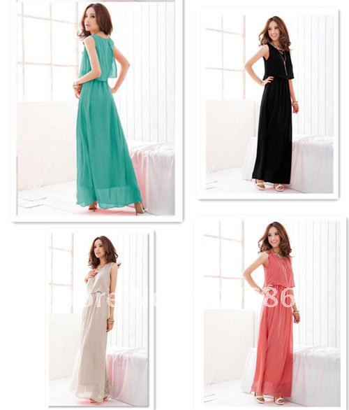 New Women Ladies' Bohenmia Pleated Wave Lace Strap Princess Chiffon Maxi long sexy  dressGreen red black grey