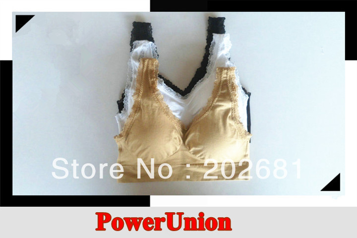 NEW WOMEN LARGE GENIE BRA +REMOVABLE PADS LIGHT PURPLE WITH LACE With box 30pcs Free shipping