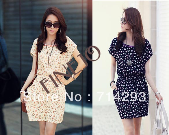 New Women Round Neck Floral Prints Sleeveless Pullover Mini Chiffon Dress 2Colors Hot Sell FREE SHIPPING 10047