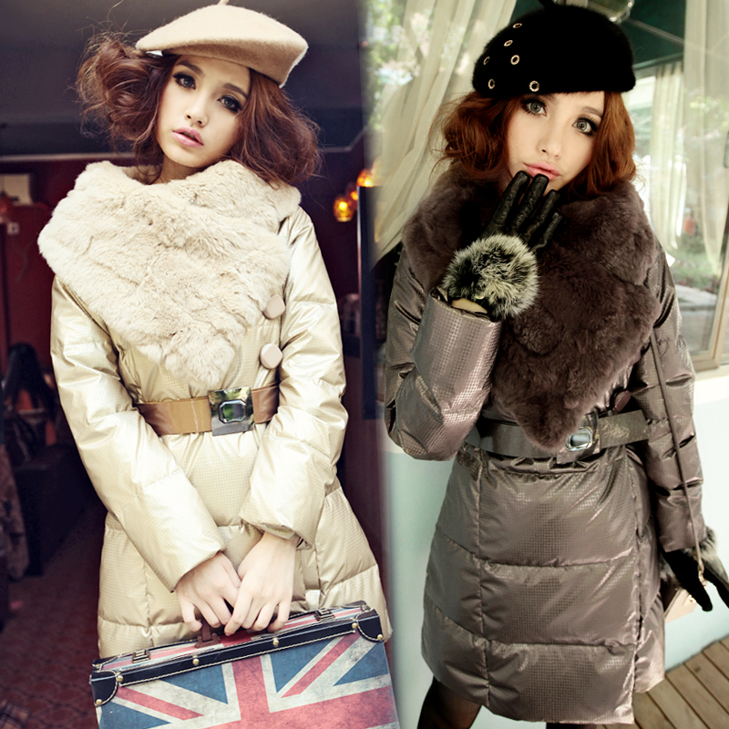 New women's 2012 winter rex rabbit down jacket large fur collar design down coat female latest fashion overwear down coat