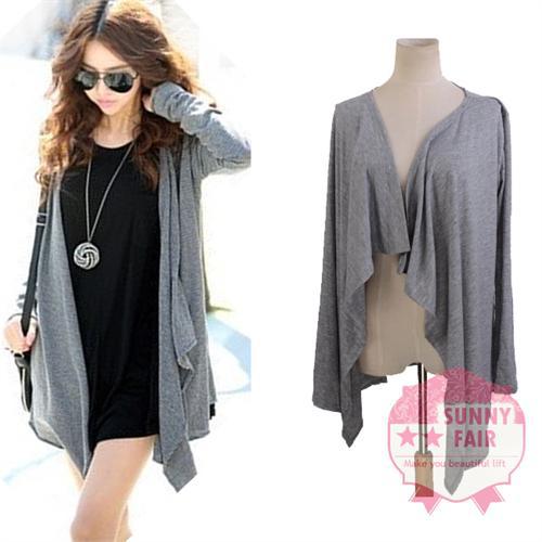 New Women's Asym Hem Cotton Blend Comfy Casual Grey Kintwear Drape Collar Cardigan