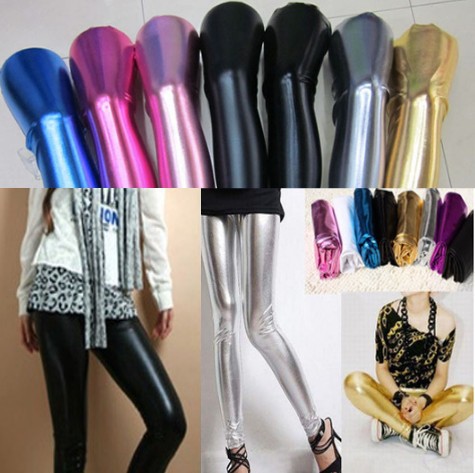 New Women's Black Stretchy Leather Look Leggings Sexy Tights High Waist Pants Multicolor Free Ship [CL0152 M*1]