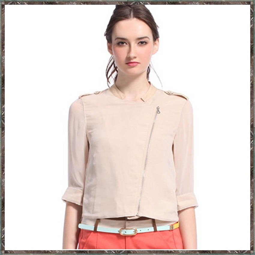 New women's clothing sunscreen chiffon perspective Mandarin collar Short Jacket