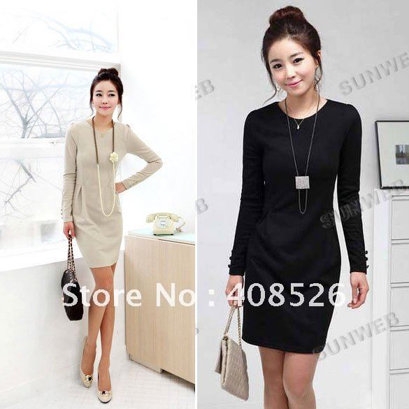 New Women's Fashion Korean Gentle Long Sleeve Slim Fit OL Dress sexy skirts Primer shirt free shipping 7249