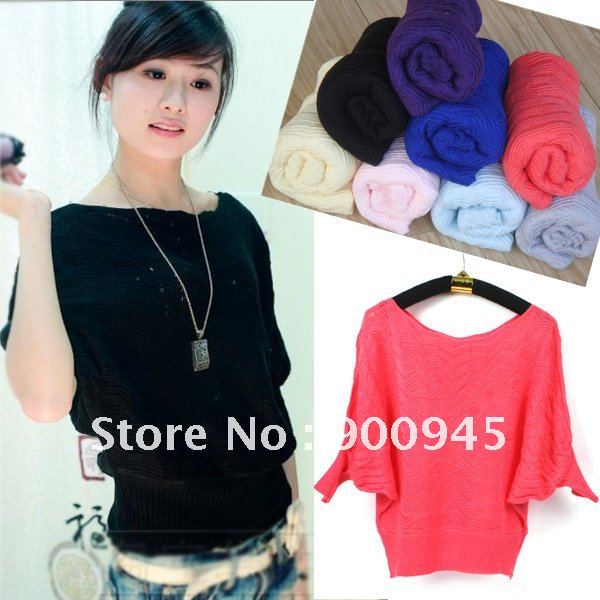 NEW Women's Fashion Sexy Loose Bat Sleeve Knitwear Blouse Hollow  Knitted Sweater Tops  # L034253