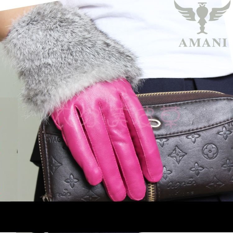 New women's leather sheep leather gloves qiu dong warm of leather gloves big beaver rabbit hair mouth gloves