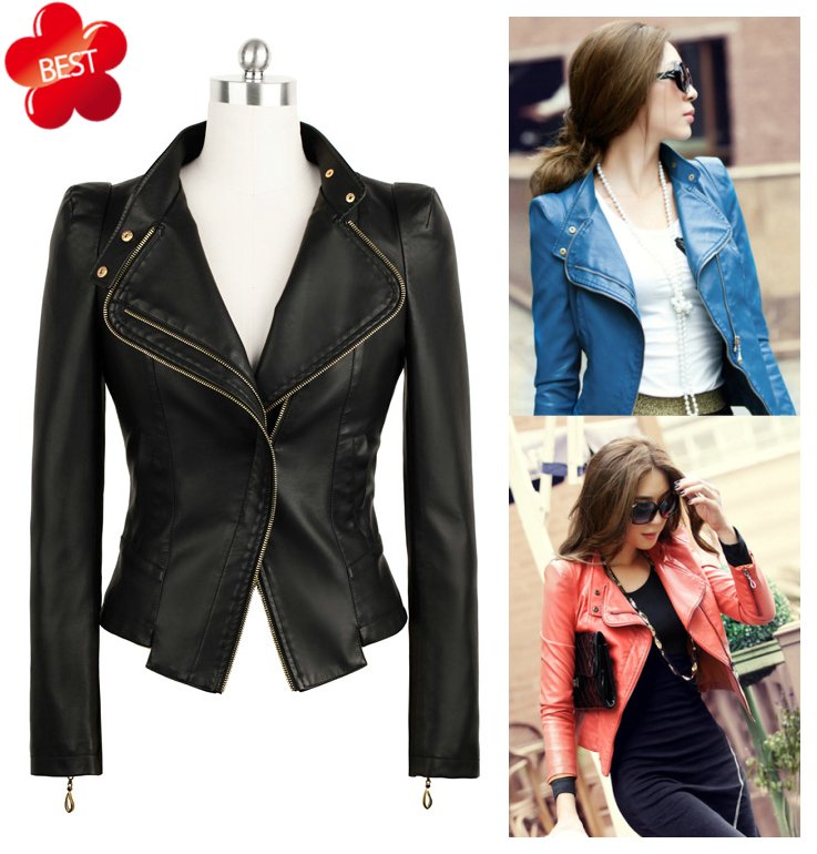 New Women's Punk Bomber Motorcycle Rider Motorbike Biker Cropped Blazer Superb Washed Faux PU Leather Jacket Short Coat