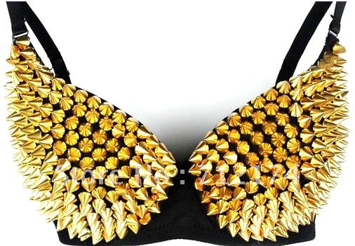 New Women's Sexy Golden Silver bra 34B 36B 38B 85B 40B Studs Rivet Spikes Free shipping Clubwear Disco