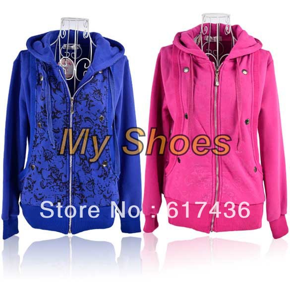 New Women's Slim Thicken Flower-print Winter Jacket Cotton Hooded Coat Outerwear 2 Colors shipping 9096