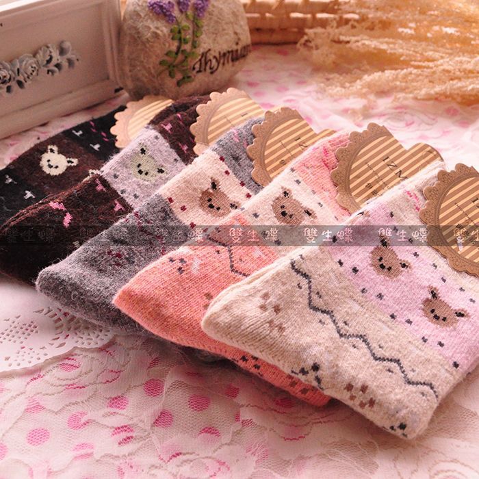 New Women's Socks Wool stockings wave TT bear Popular Thicken Fashion Warm Stockings 40 Piece/Lot