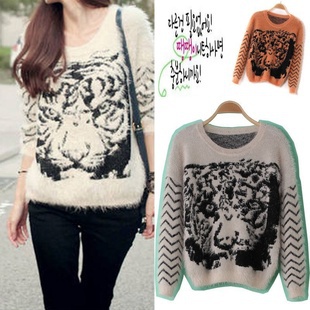 New! Women's Super Fashion Tiger Head Bat-sleeves Loose style Mohair Sweater,Ladies' Knitwear, Freeshipping