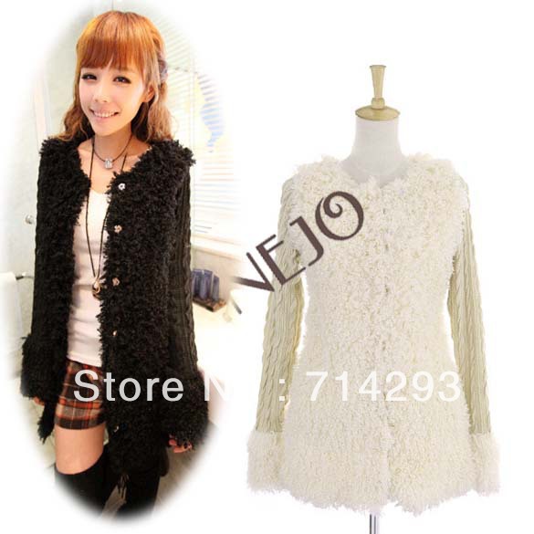 New Women's Sweet Plush Berber Fleece Twist Sleeve Long Coat Tops Jacket Cardigan 2Colors free shipping 9273