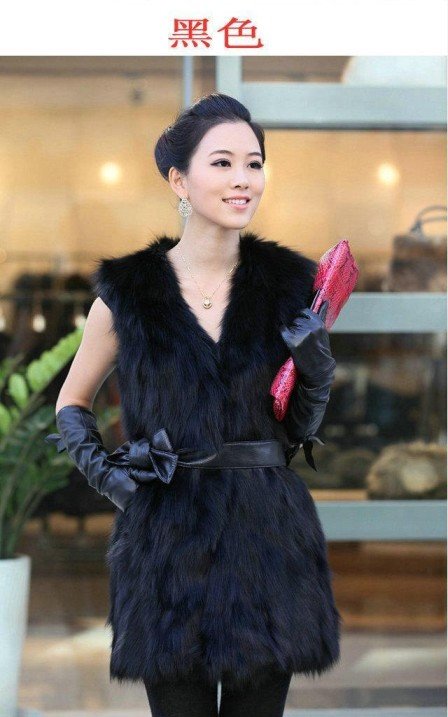 New Women's synthetic long fur Collar Vest Jacket Coat Waistcoat Gilet S/M/L BLACK