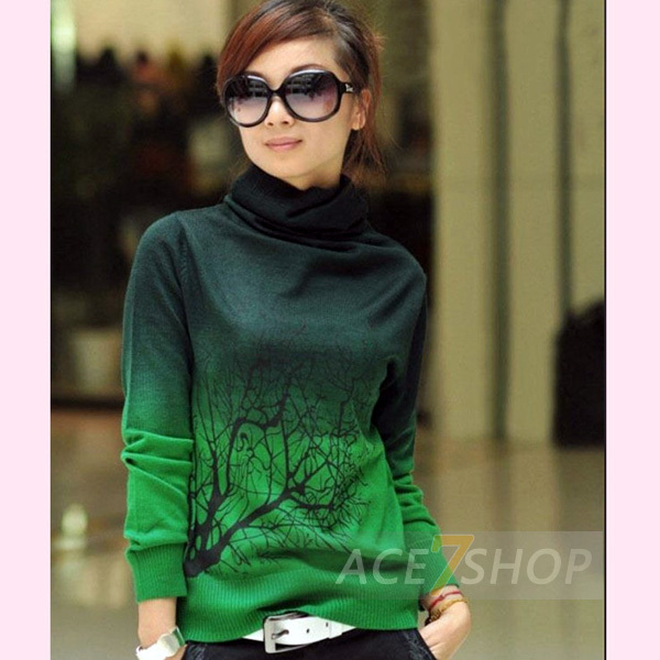 New Women's Turtleneck Print Gradient Color sweater cashmere sweater Pullovers (6 Color)