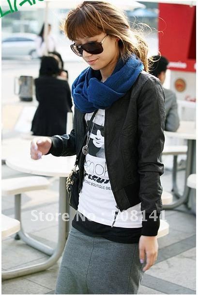 New Women's Zipper PU Leather Jacket Lady Coat Outerwear Two Color Tops