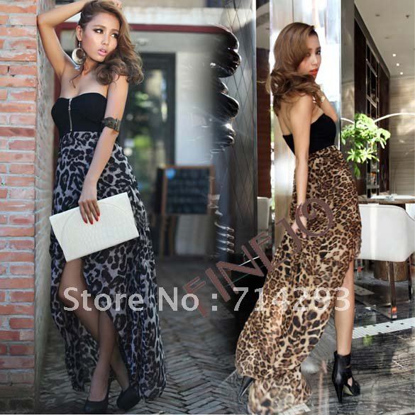 New Women Sexy Chiffon Bustier Maxi Dress Leopard Pattern free shipping 3618