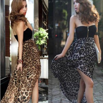 New Women Sexy Chiffon Bustier Party Maxi Dress Leopard Pattern Two Type