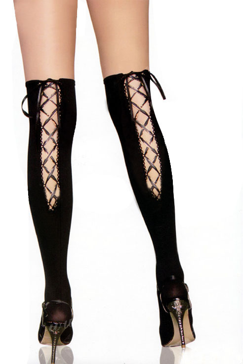 New Women Sexy Free shipping Black stocking  ladies Stretch Back Lace Up Above knee