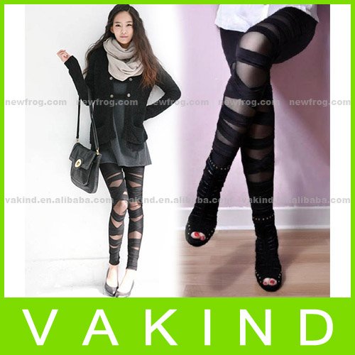 New Women Sexy Stretch Tight Leggings Cross Straps Mesh Pantyhose Fashion