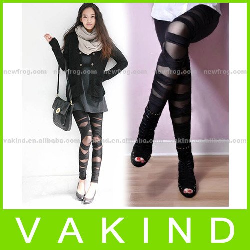 New Women Sexy Stretch Tight Leggings Cross Straps Mesh Pantyhose Fashion