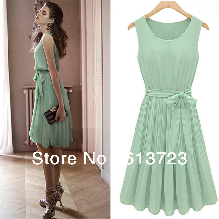 New Women Summer Dress Elegent Sleeveless Chiffon Long Pleated Dress with Matching Sashes for Women Fashion Lady Clothing 8029