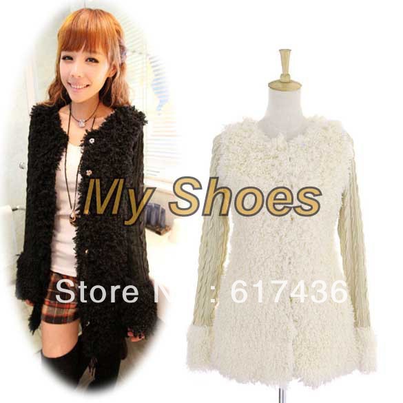 New Women Sweet Plush Berber Fleece Twist Sleeve Long Coat Tops Jacket Cardigan 2Colors free shipping 9273