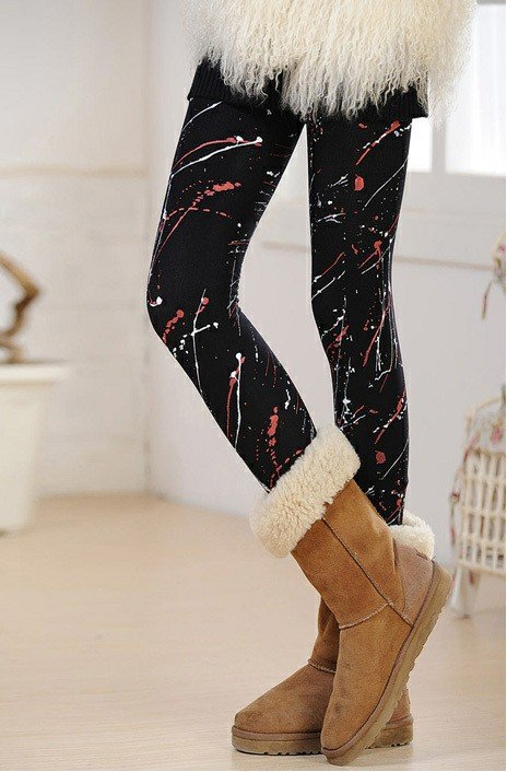 new women winter bamboo napping thickening design tattoo tights pantyhose / ankle length long warm stockings leggings