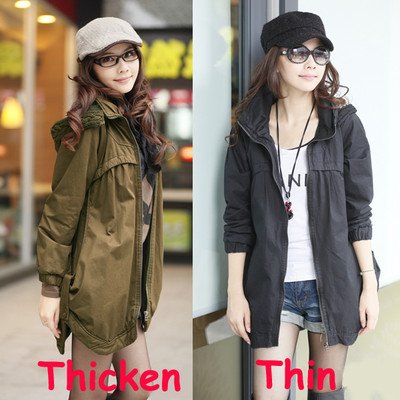 NEW Women Winter Warm Hoodie Zipper Military Top Dust Trench Coat Jacket Outwear